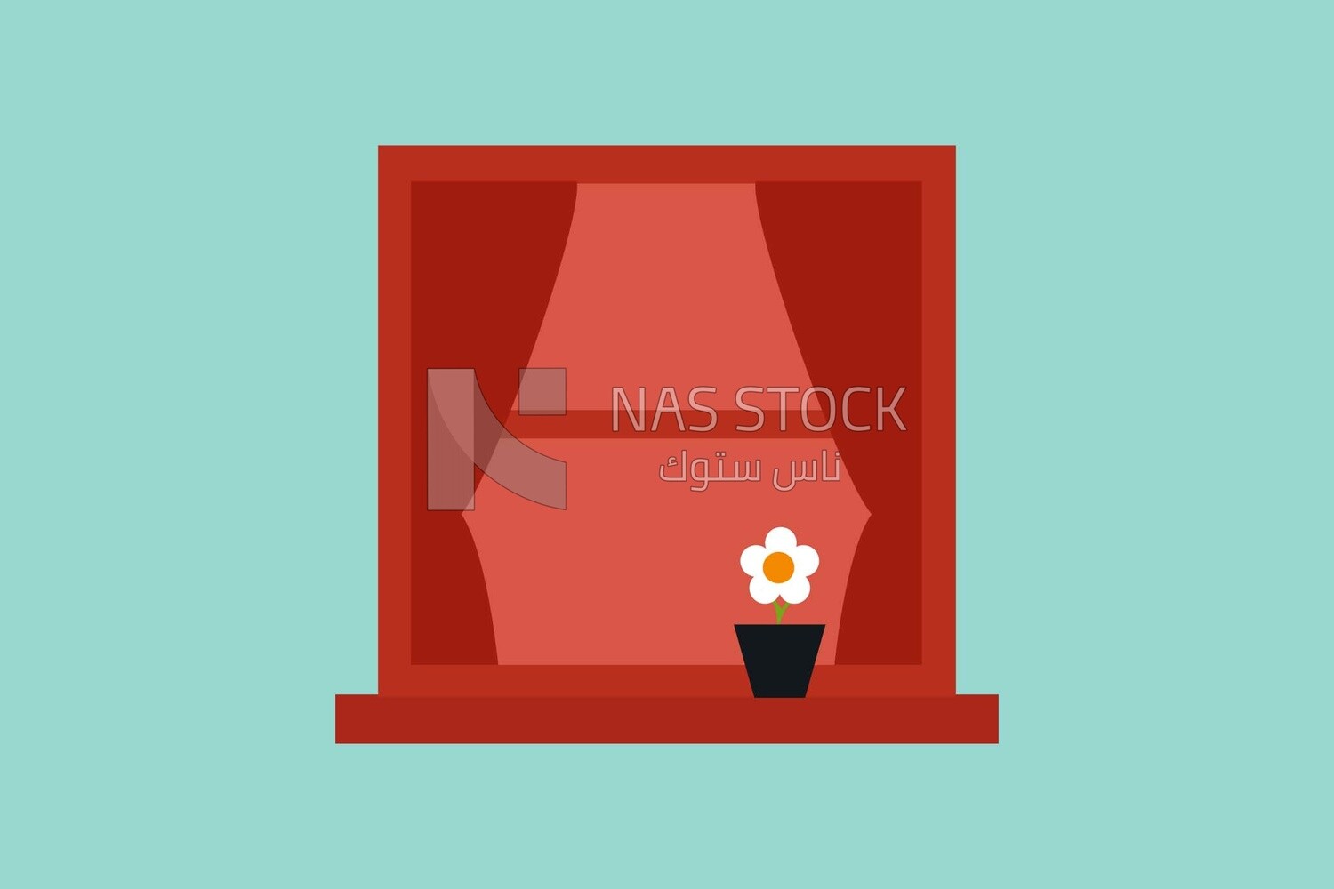 Window with a vase, graphics, icons, vector illustrator.