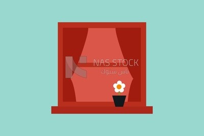 Window with a vase, graphics, icons, vector illustrator.