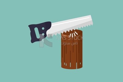 Hand saw with wood, icons, vector illustrator