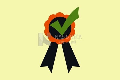 Black medal with a right check, graphics, icons, vector illustrator.