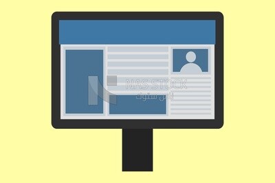 Black screen computer with a facebook icon on the screen,  icons, vector illustrator