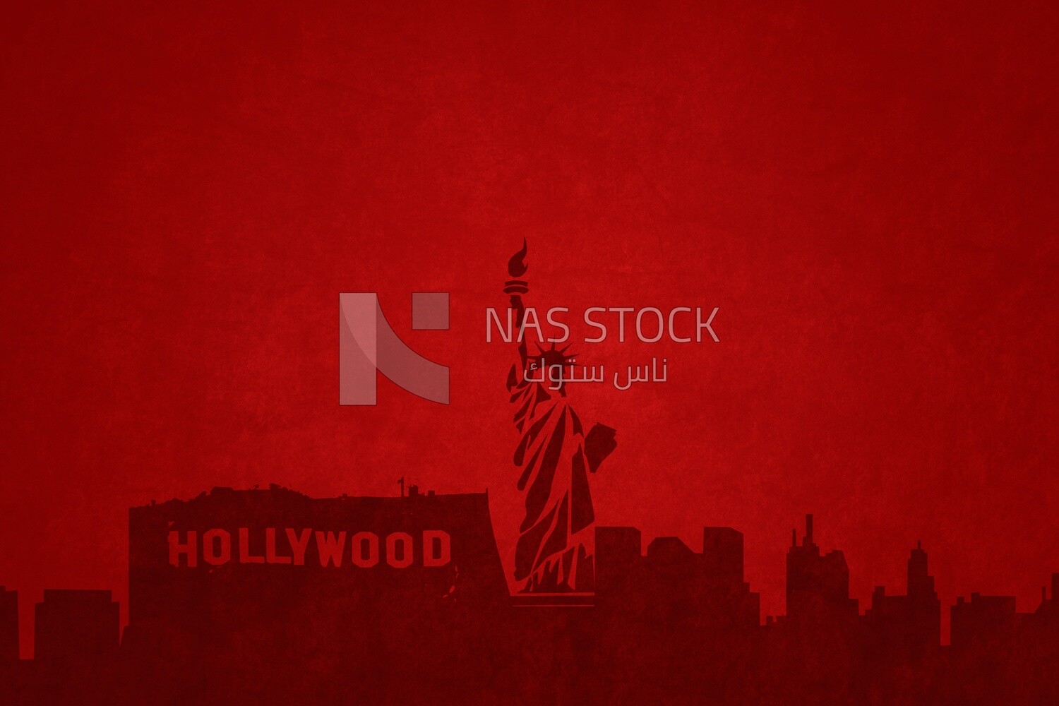 Statue beside Hollywood, wallpaper, vector illustrator