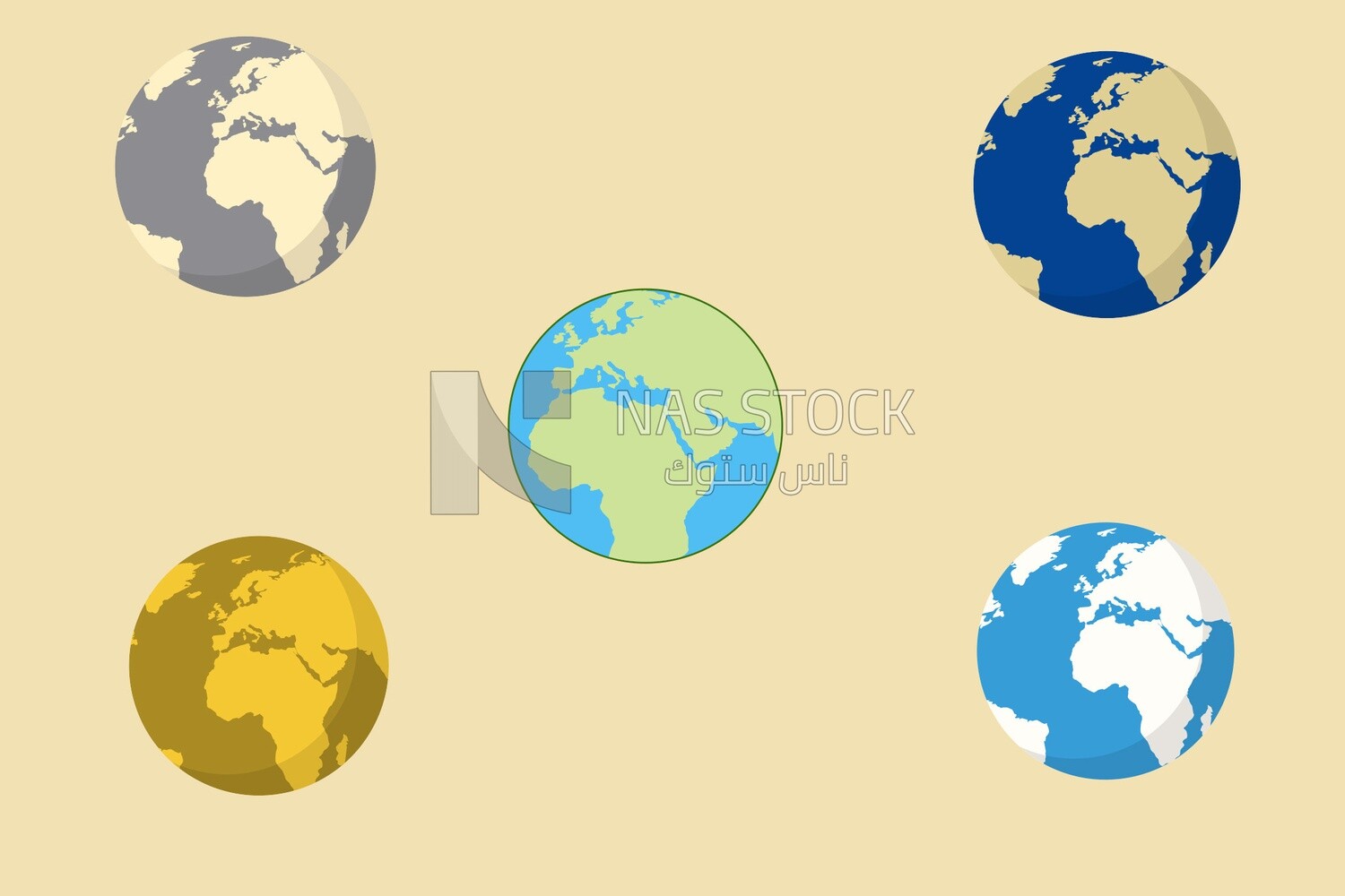 Different colors of Planet Earth on the same photo, graphics, icons, vector illustrator.