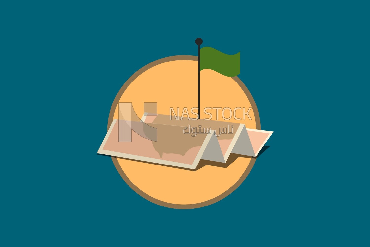 Map with a green flag, graphics, icons, vector illustrator.