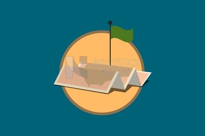 Map with a green flag, graphics, icons, vector illustrator.