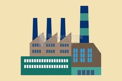 Factory building, signs, icons, vector illustrator