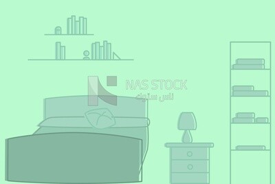 View of bedroom icons, wallpaper, vector illustrator