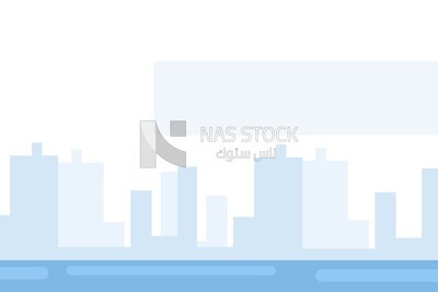 View of blue buildings on the city, wallpaper, vector illustrator