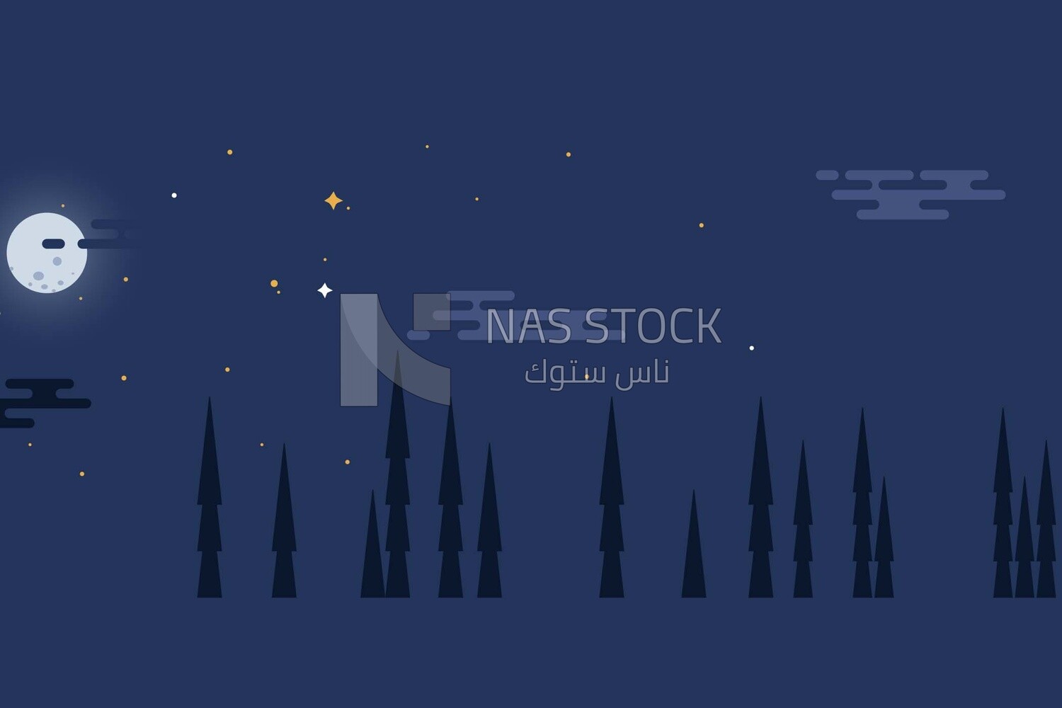 View of forest at night, wallpaper, vector illustrator