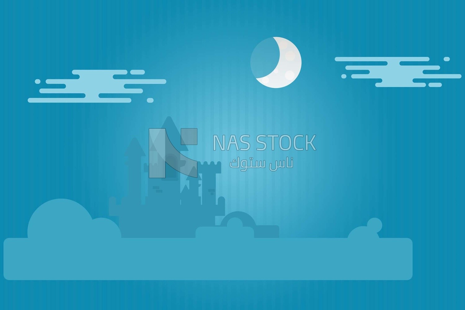 View of buildings with a moon, wallpaper, vector illustrator