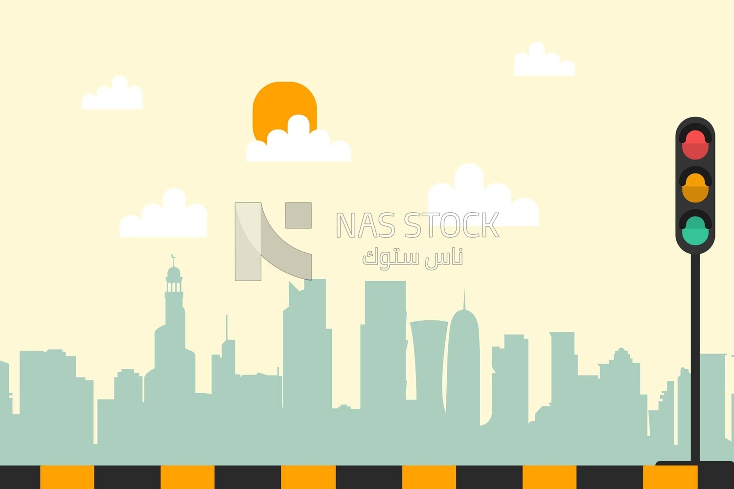 View of buildings in the city in the morning, wallpaper, vector illustrator