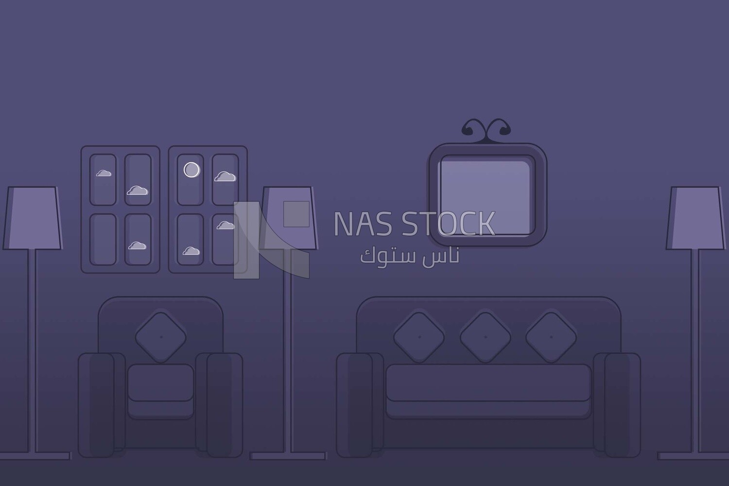View of living room, wallpaper, vector illustrator