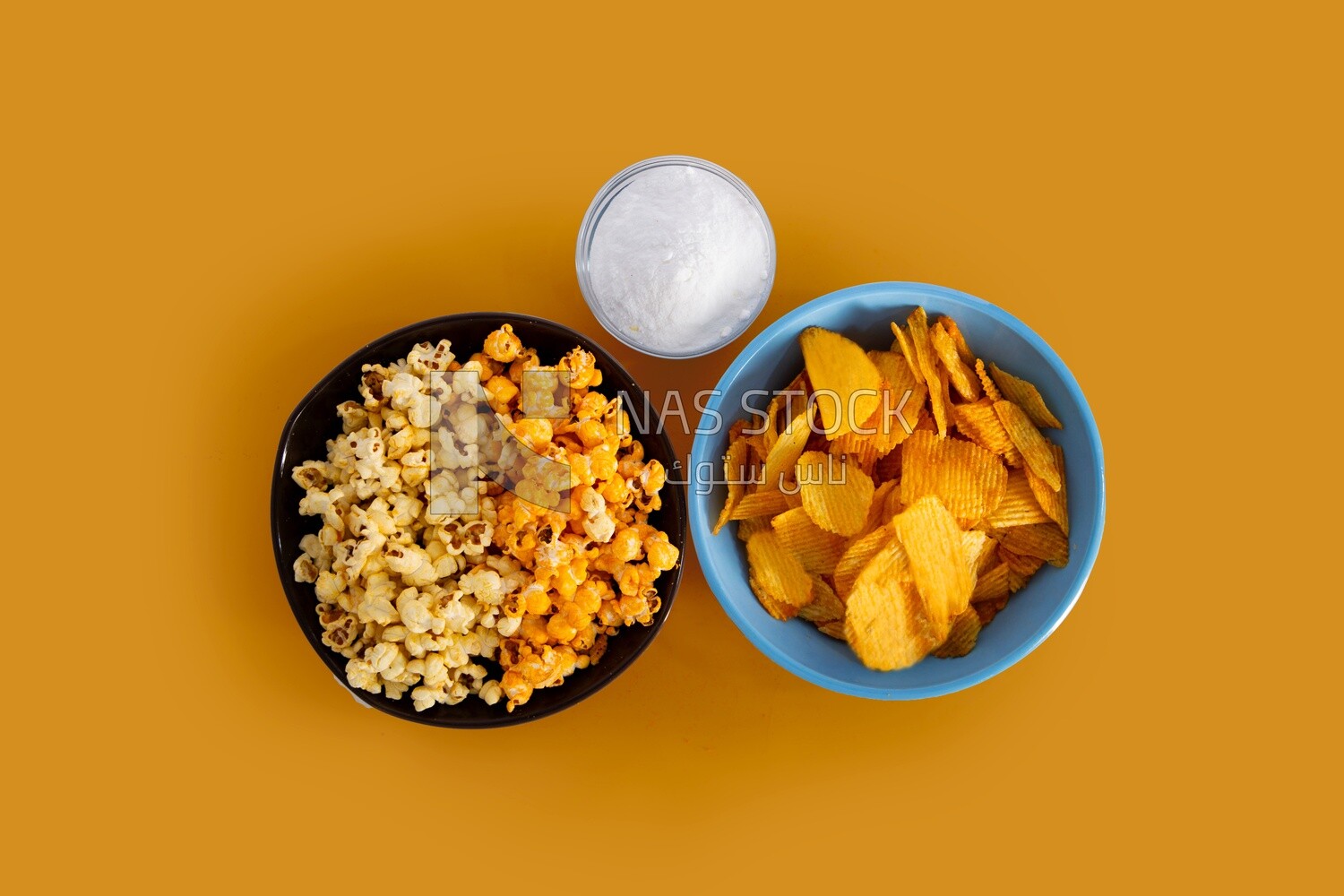 Crispy corn snacks and potato chips