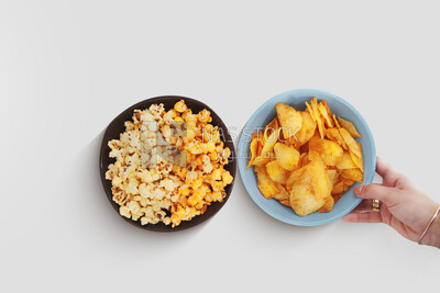 Crispy corn snacks and potato chips