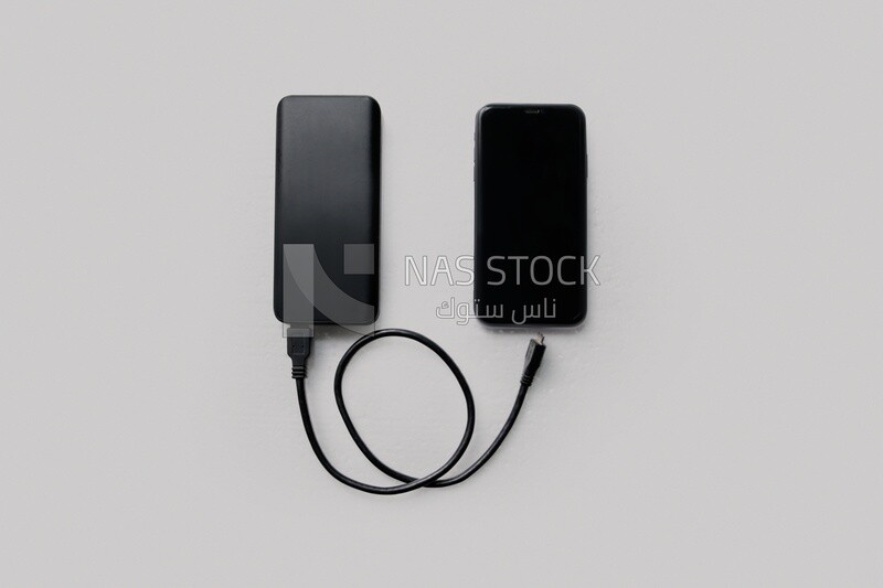 Smartphone connected with power bank