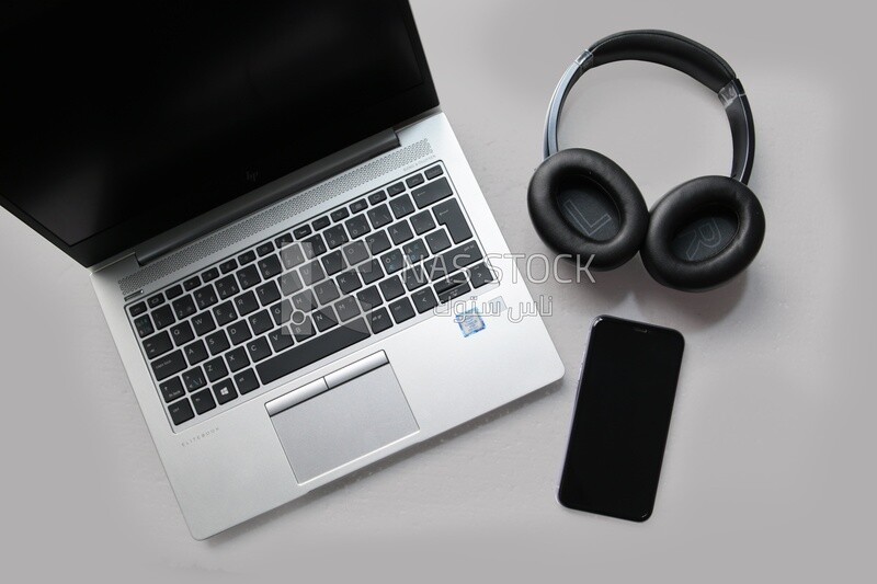 laptop, headphones, smartphone