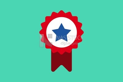 Red badge with blue star