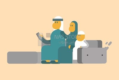 Gulf family enjoying watching TV