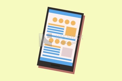 Tablet with a paper, icons and templates, vector illustrator
