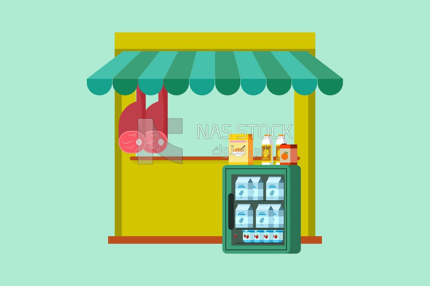 View of store selling food, icons and templates, vector illustrator