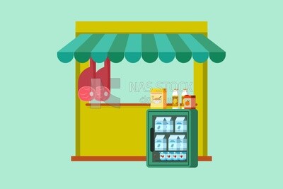View of store selling food, icons and templates, vector illustrator