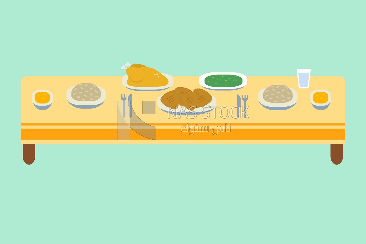 Dinning table with food on it, icons and templates, vector illustrator