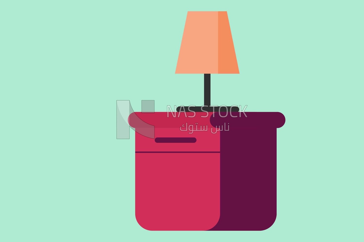 Bedside table with a lamp, icons and templates, vector illustrator