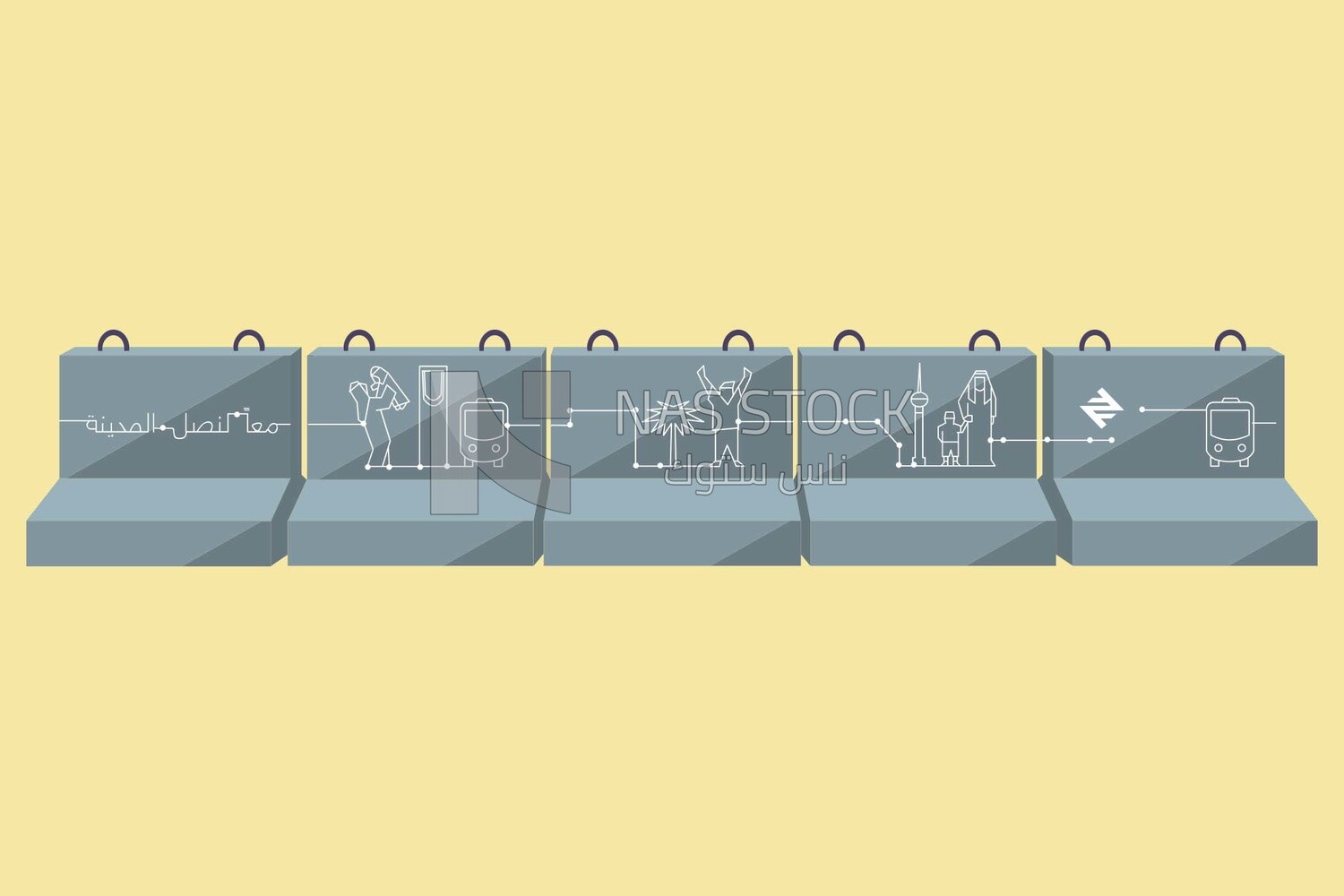 Concrete road barrier with signs on it, icons and templates, vector illustrator