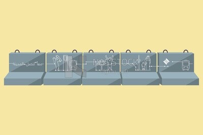 Concrete road barrier with signs on it, icons and templates, vector illustrator