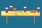 Table with food on it, icons and templates, vector illustrator