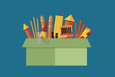 Box with fireworks on it, icons and templates, vector illustrator