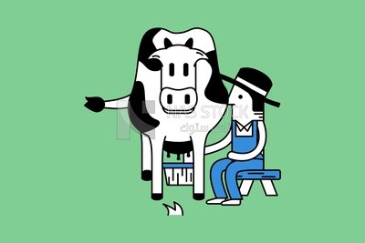 Character of a farmer milking a cow