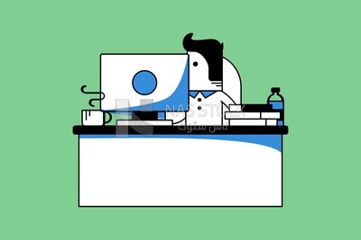 Employee sitting at his desk