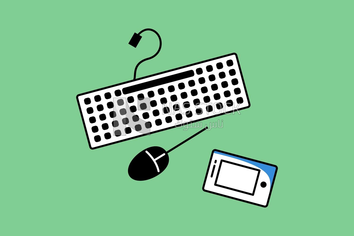 keyboard with mouse and smart phone