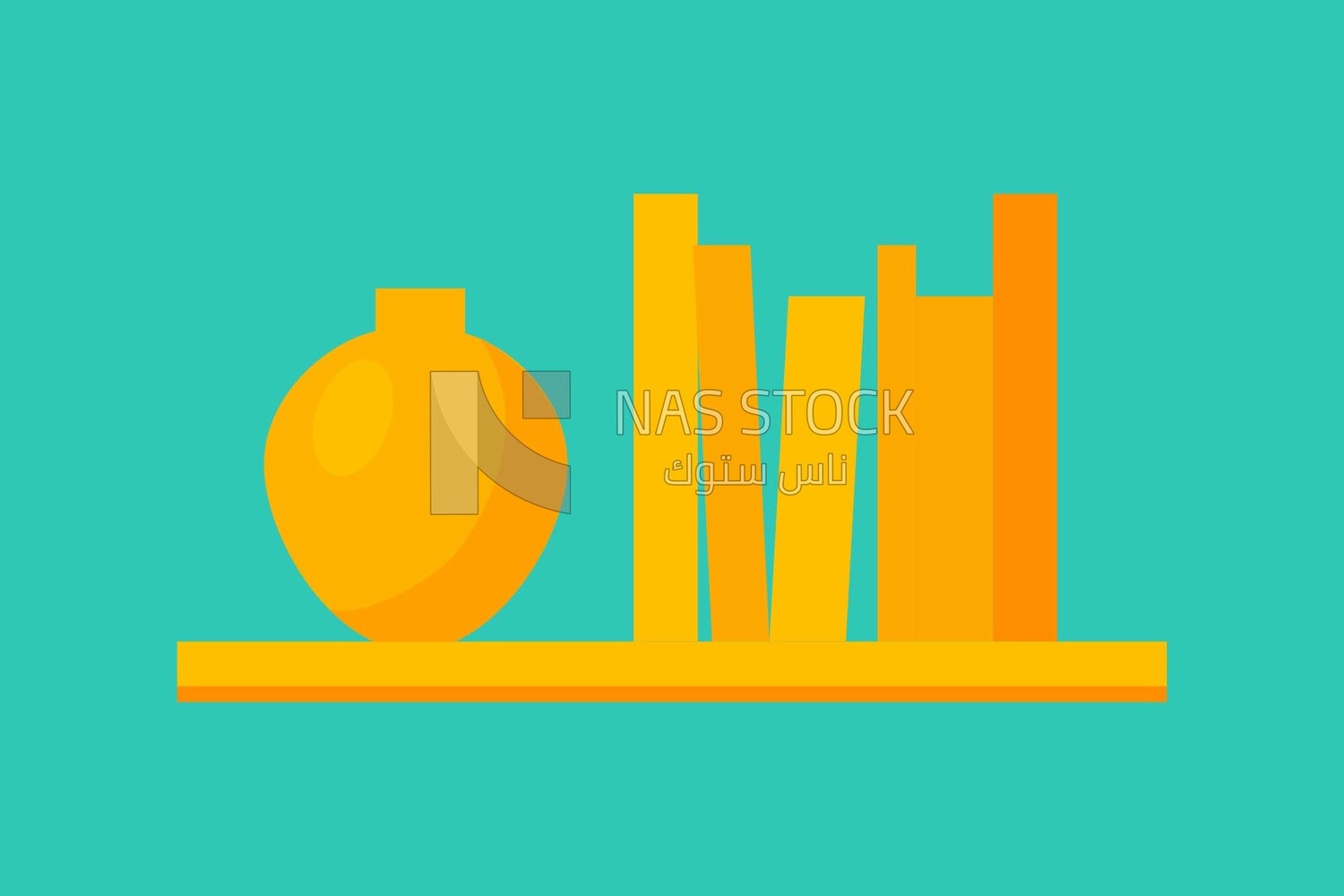 Shelf with books and vase