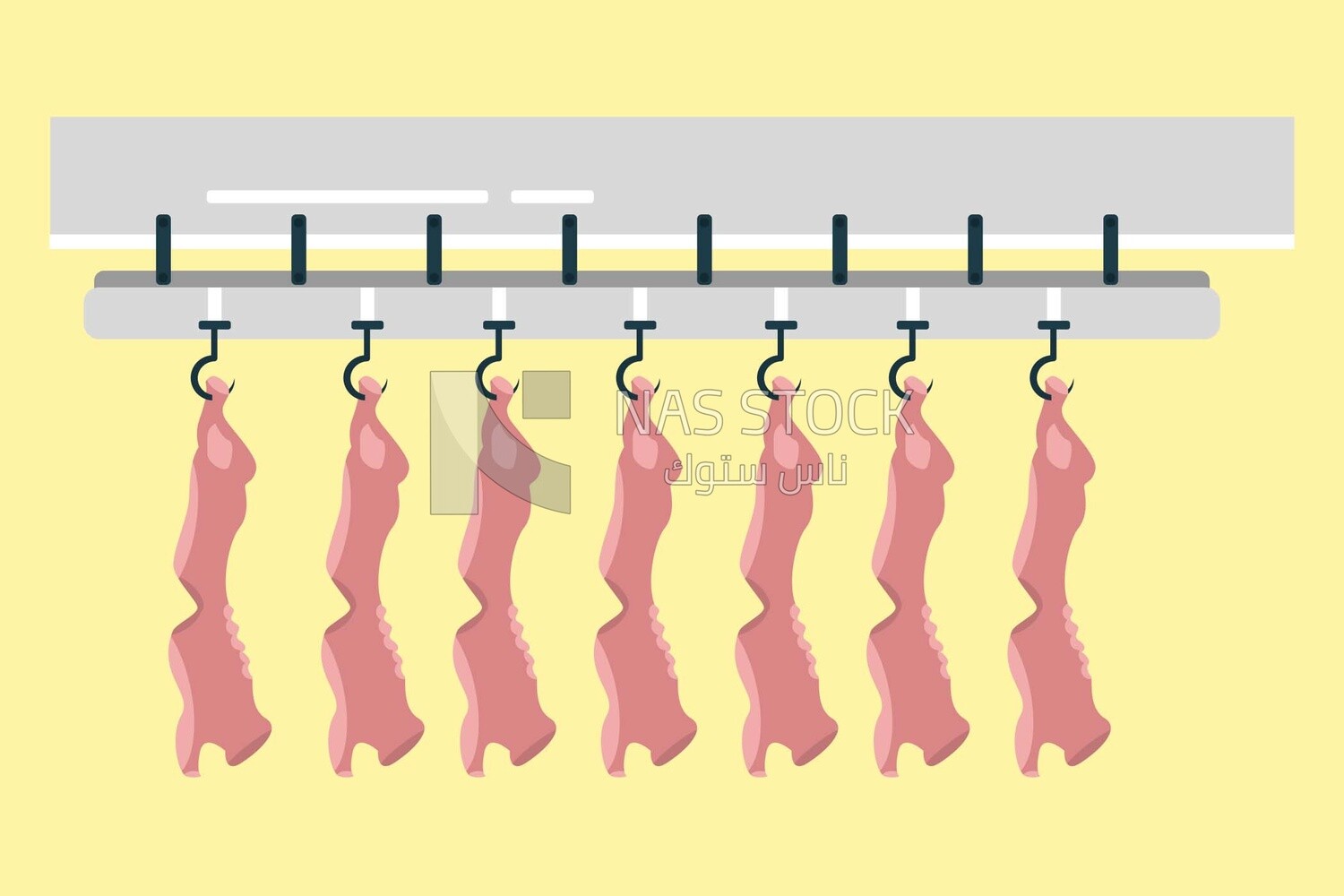 Raw beef hanging on butcher shop