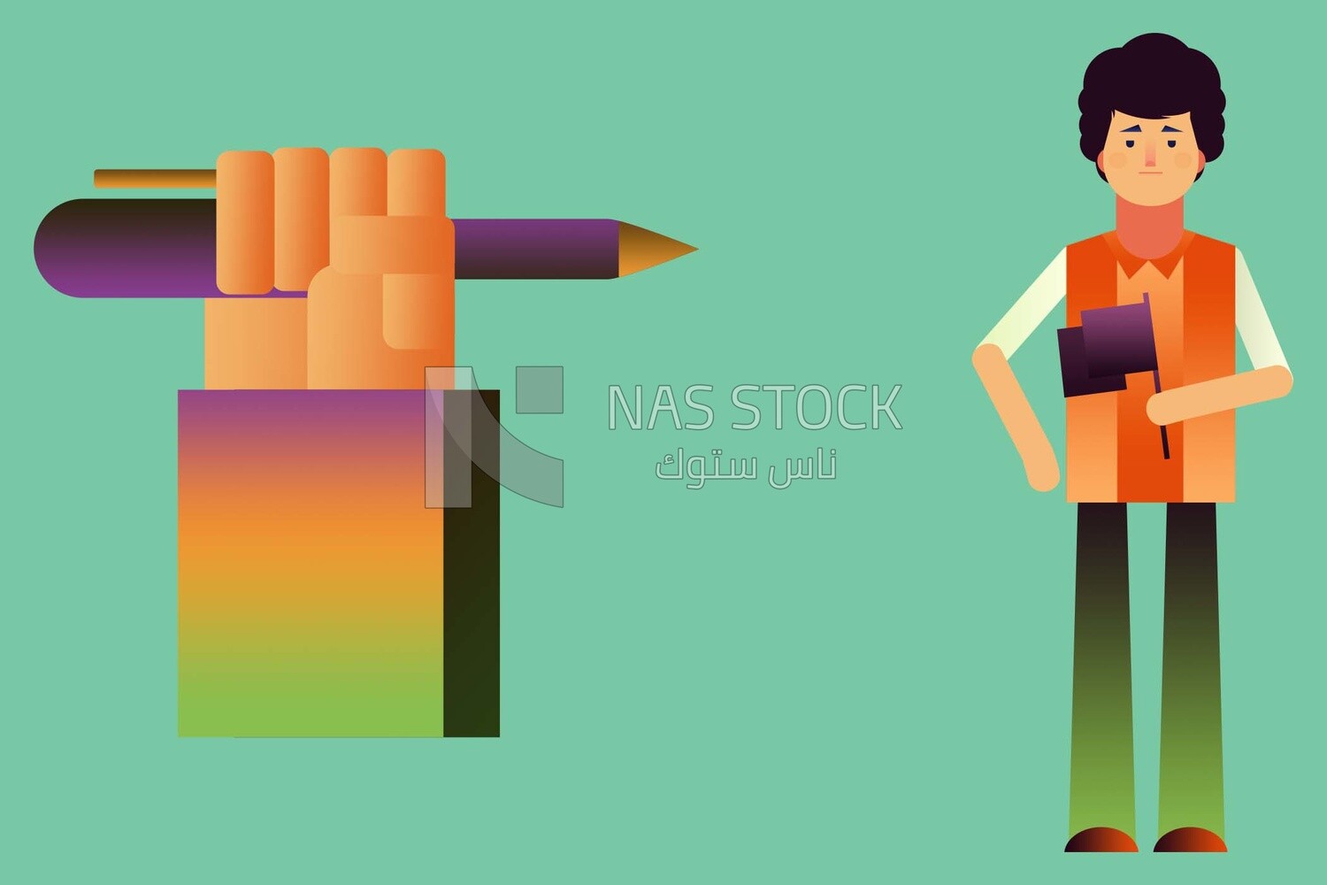 Guy with hand holding pencil