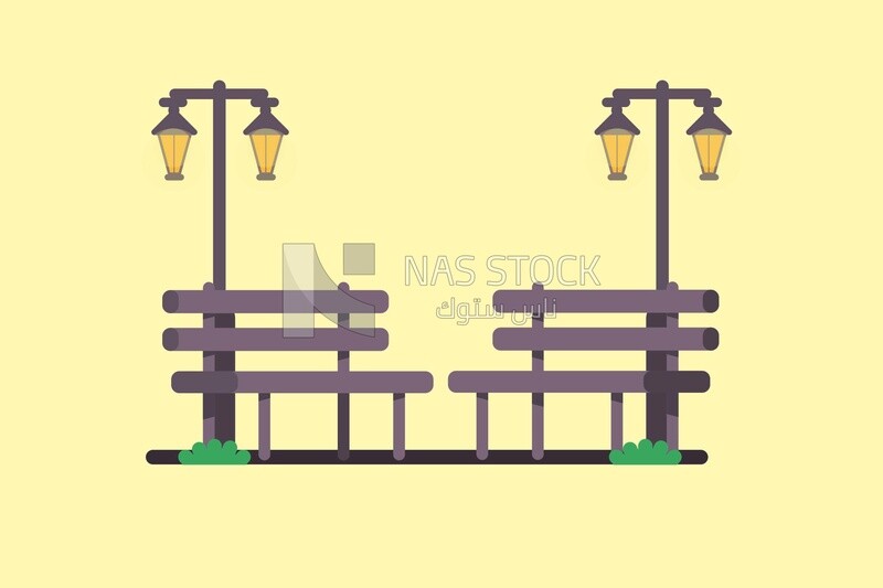 Benches with lawn lamps