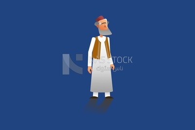 A Gulf man standing and wearing old Arab clothes