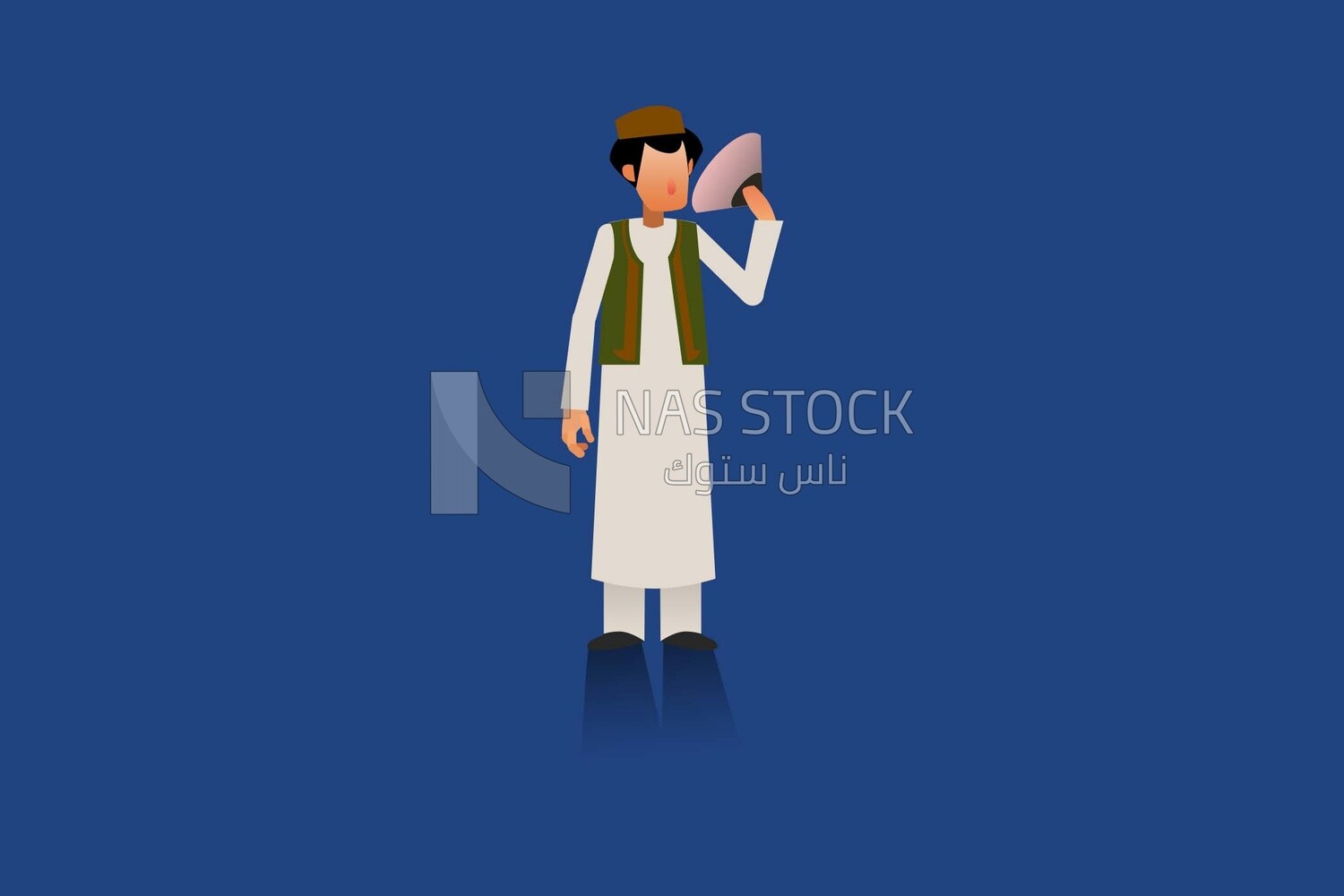 A Gulf man standing and wearing old Arab clothes