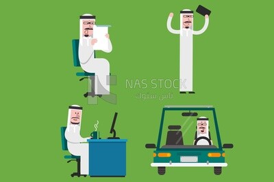 رجل اعمال  خليجى مع تعبيرات مختلفة