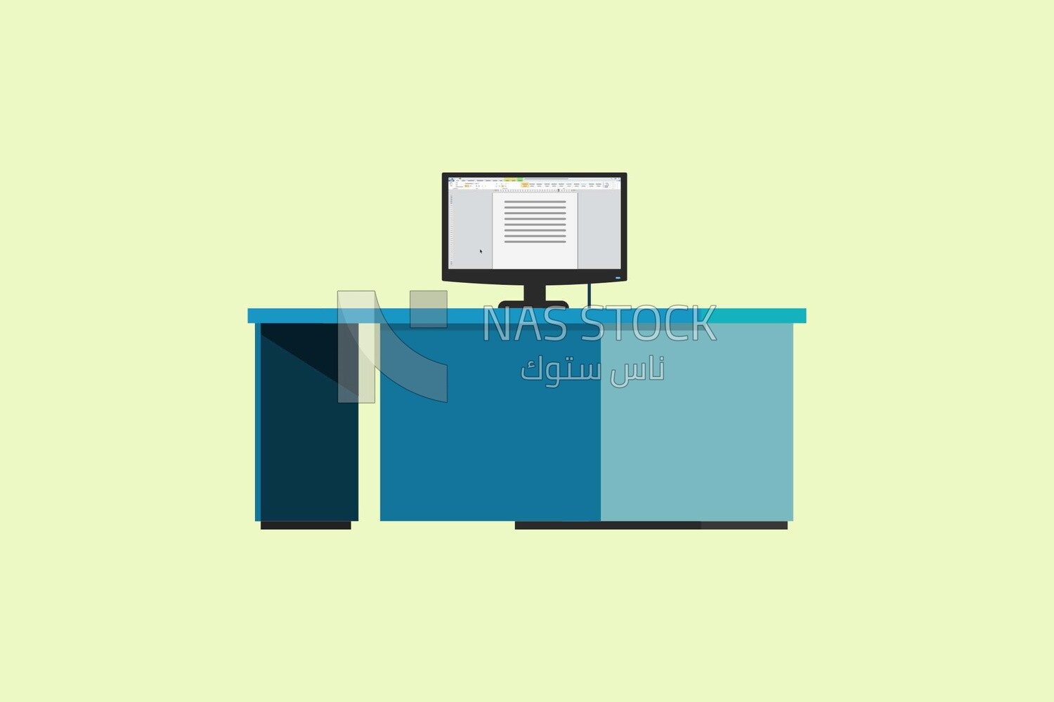 A desk with a computer screen