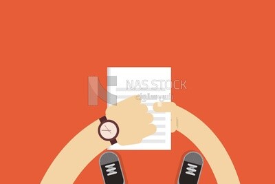 Someone holding papers and looking at a watch