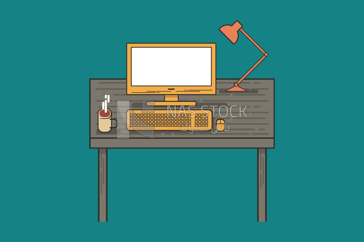 A desk with a computer screen
