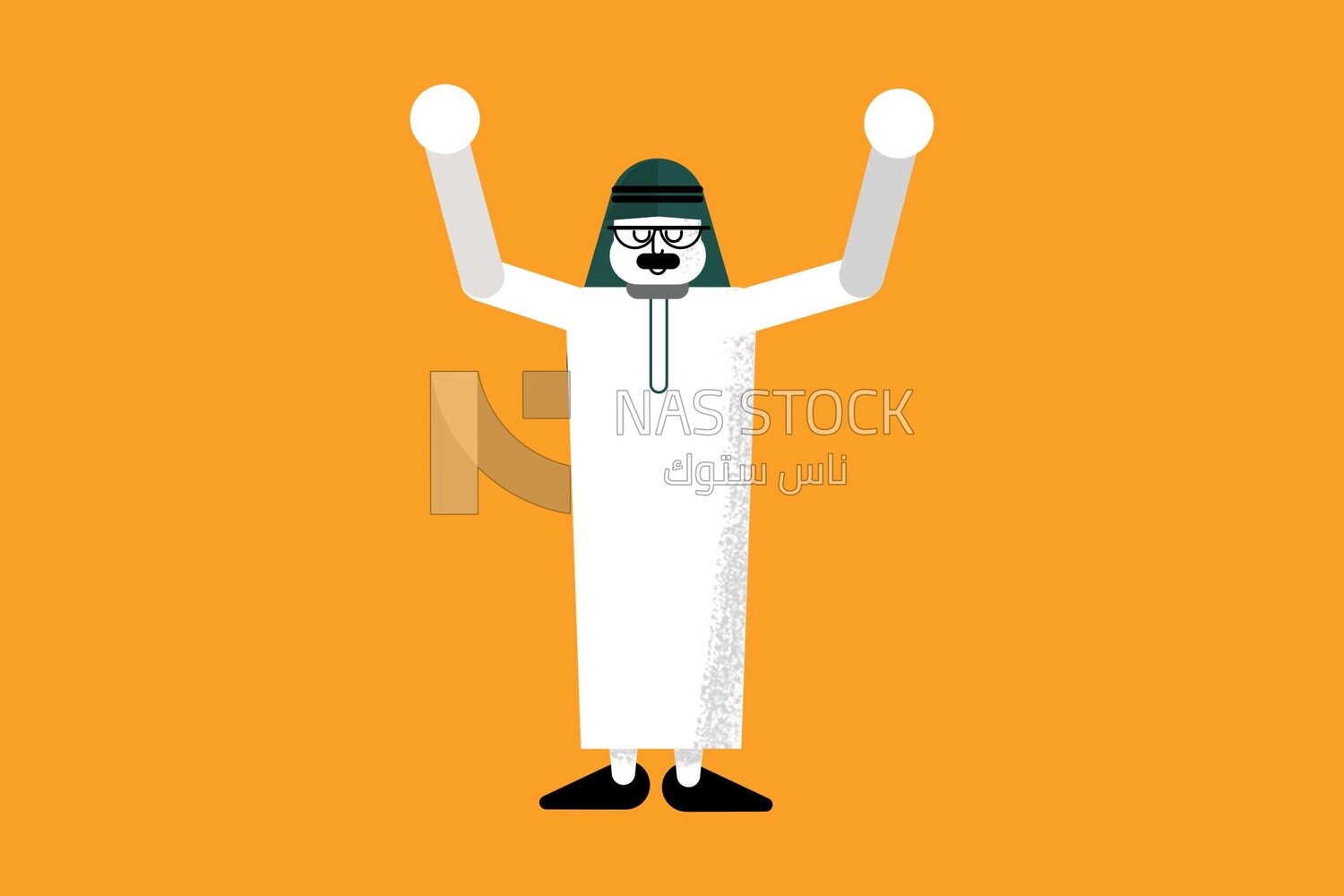 Gulf man standing and raising his hand on a yellow background