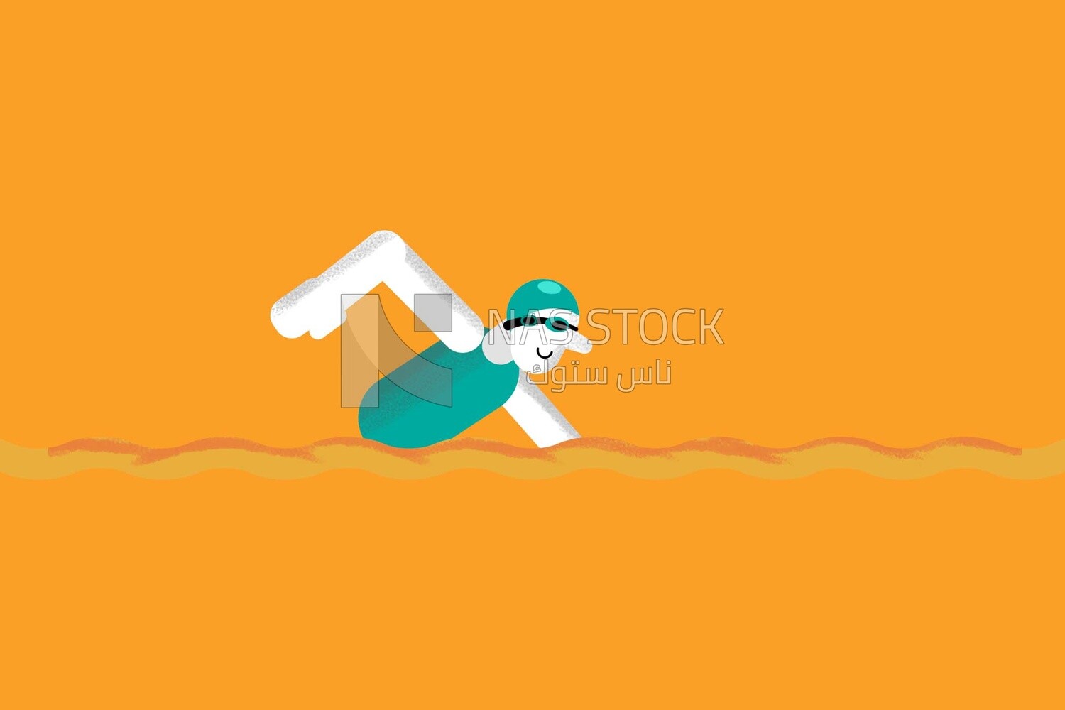 Swimmer in water on a yellow background