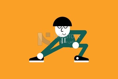 A boy doing some exercise on a yellow background