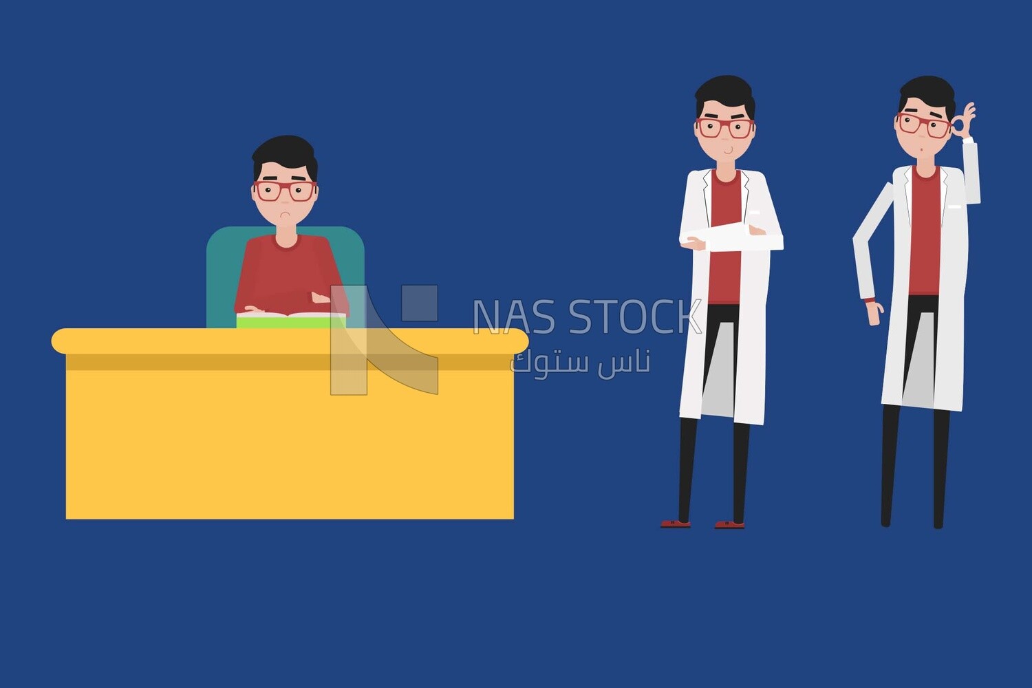 doctor with different expressions on a blue background