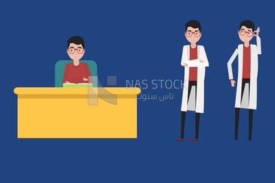 doctor with different expressions on a blue background
