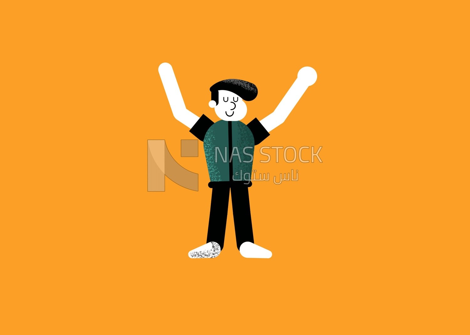 A person standing and raising his hands on a yellow background